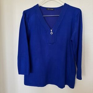 Cable & Gauge Blue Fitted V-Neck Sweater